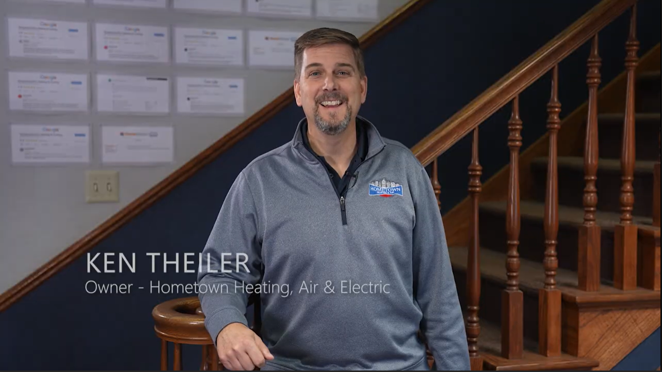 Clip of Ken Theiler, owner of Hometown Heating, Air & Electric in a video. Ken talks about the new HVAC instant quote feature on the website.